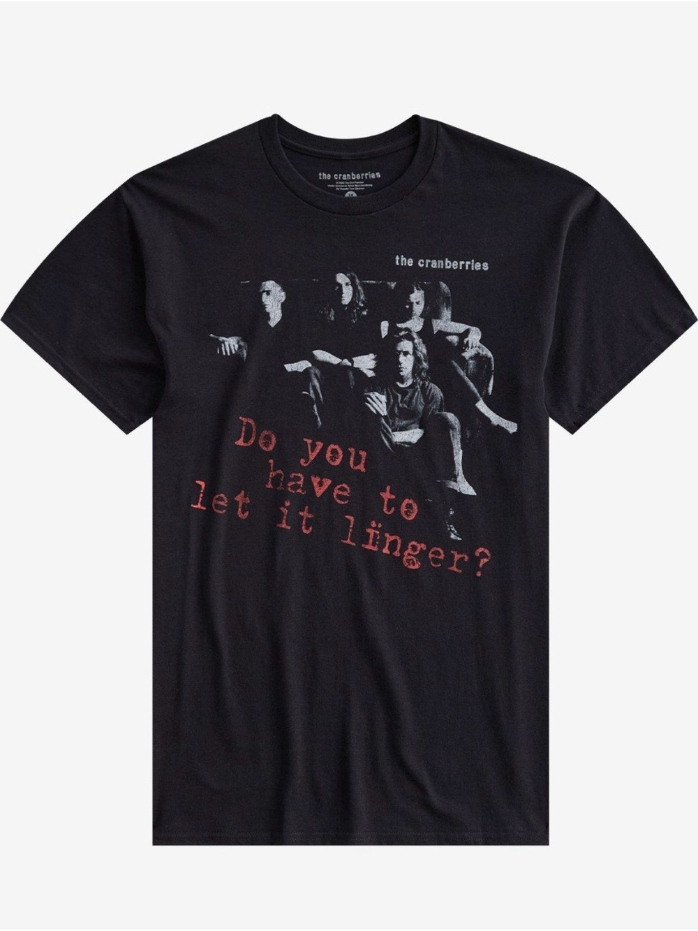 Hot Topic The Cranberries Lyrics Black Tee with Red Text Graphic